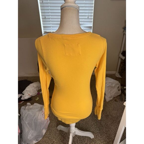 Yellow Long Sleeve AERO Ladies Shirt 3/4 Button Down Y2K Retro Rare Find Sz L - Picture 5 of 5